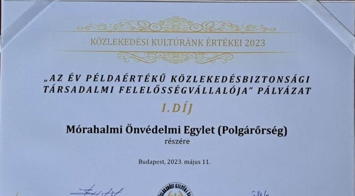 A mórahalmi polgárőrség lett az év példaértékű közlekedésbiztonsági társadalmi felelősségvállalója